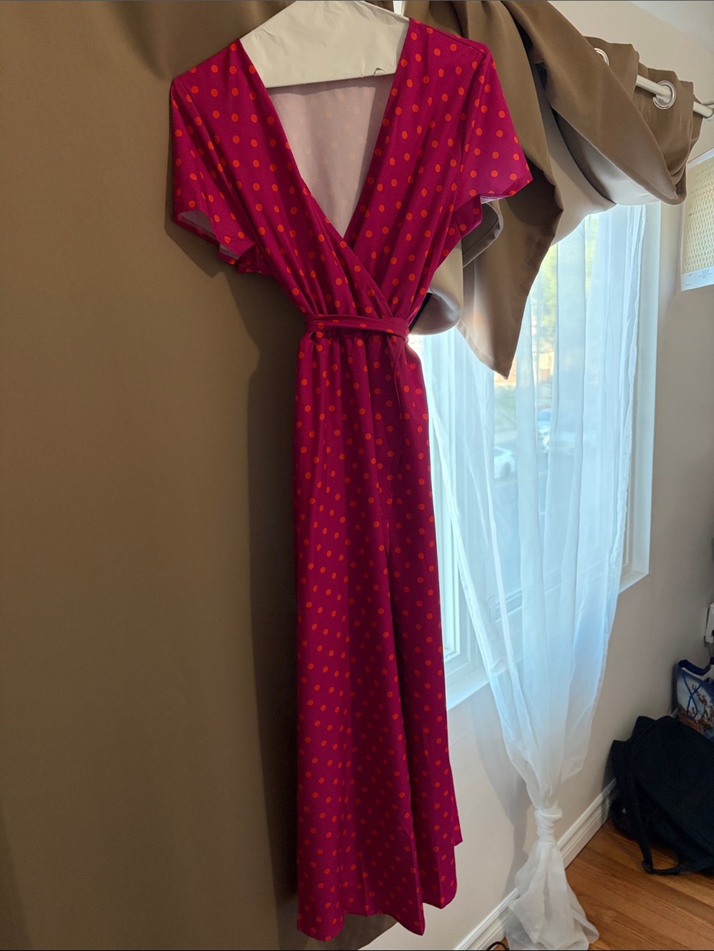 Women's Magenta Polka Dot Wrap Dress - Brand